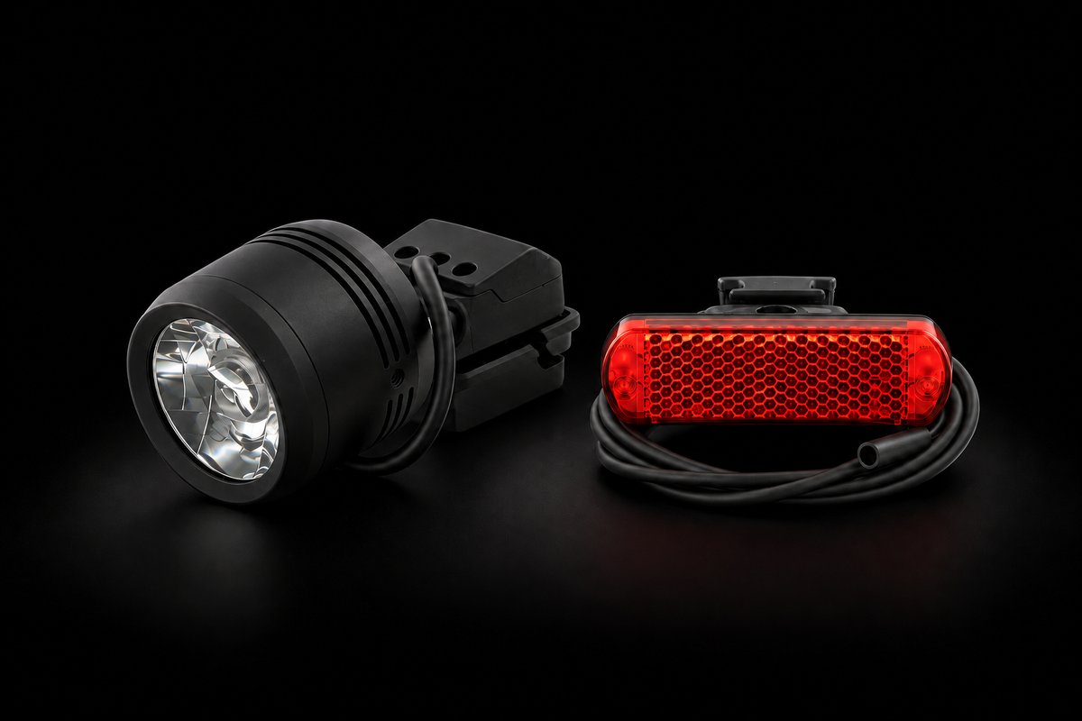 Gride front light and brake-sensing rear light