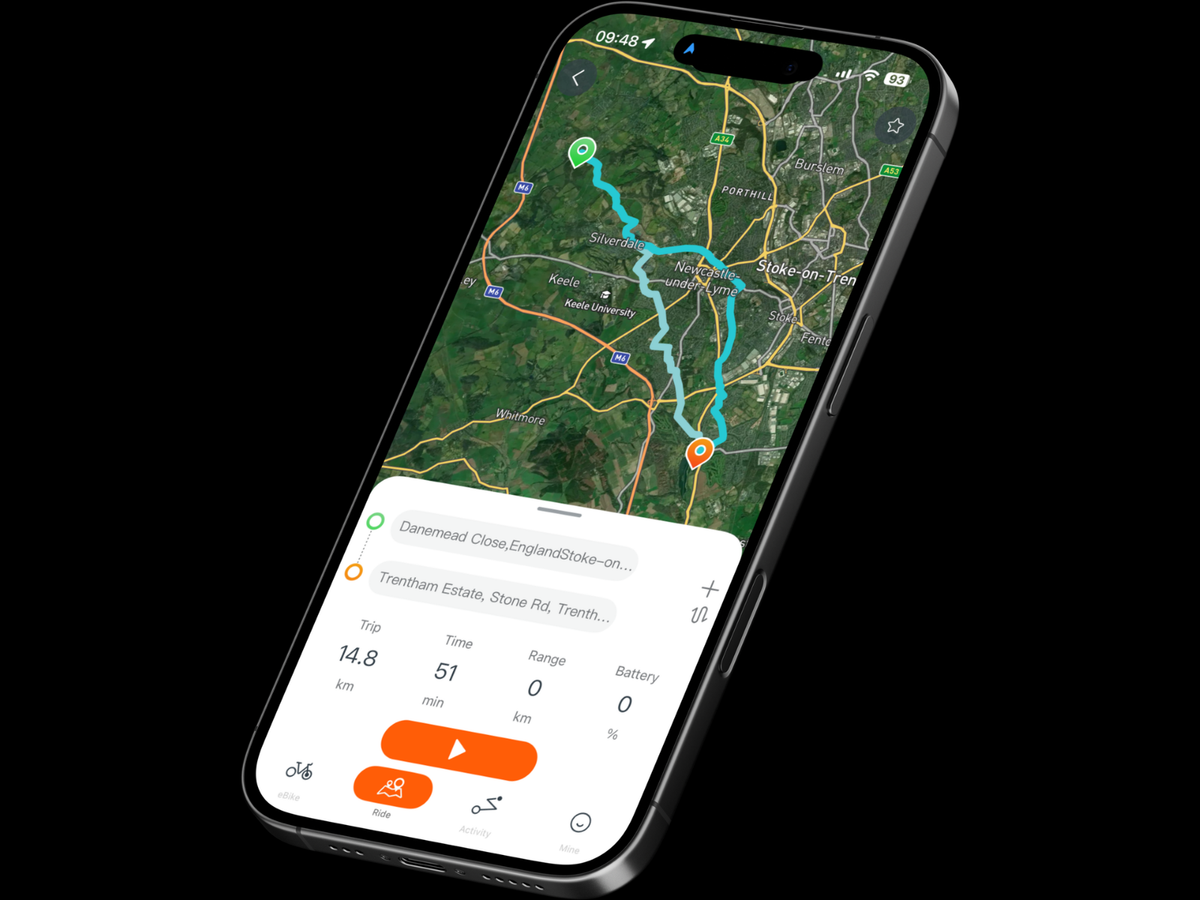 Gride app displaying route navigation and ride information