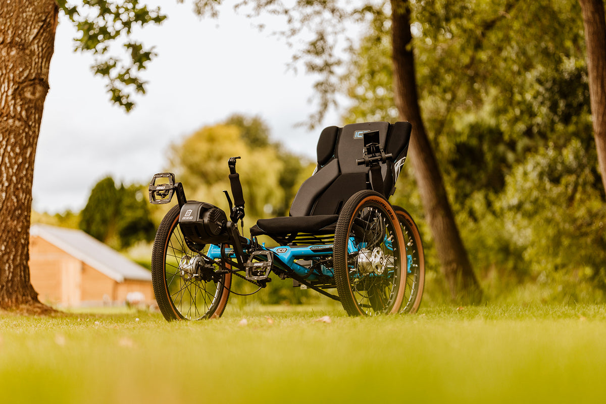 Recumbent trike fitted with a Gride electric assist system